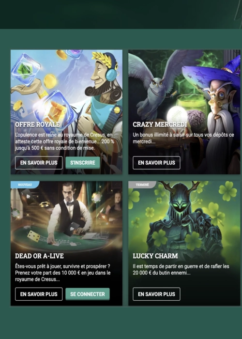 Offres bonus casino royales Cresus Casino